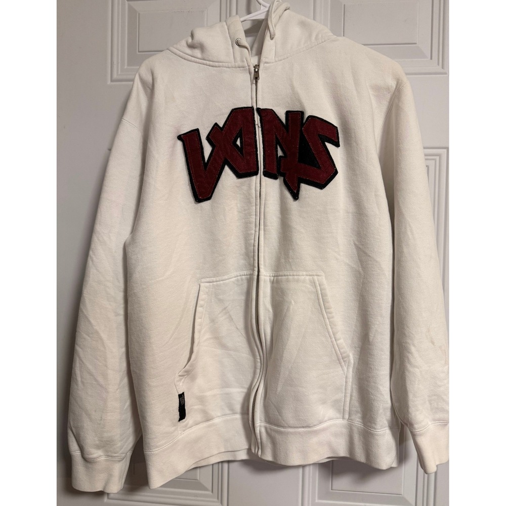 Vans White Full Zip Hoodie Thick Streetwear Original Authentic